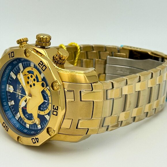 BRAND NEW Invicta Pro Diver SCUBA Chronograph Blue Dial Mens Watch Gold Tone SS - Picture 10 of 10